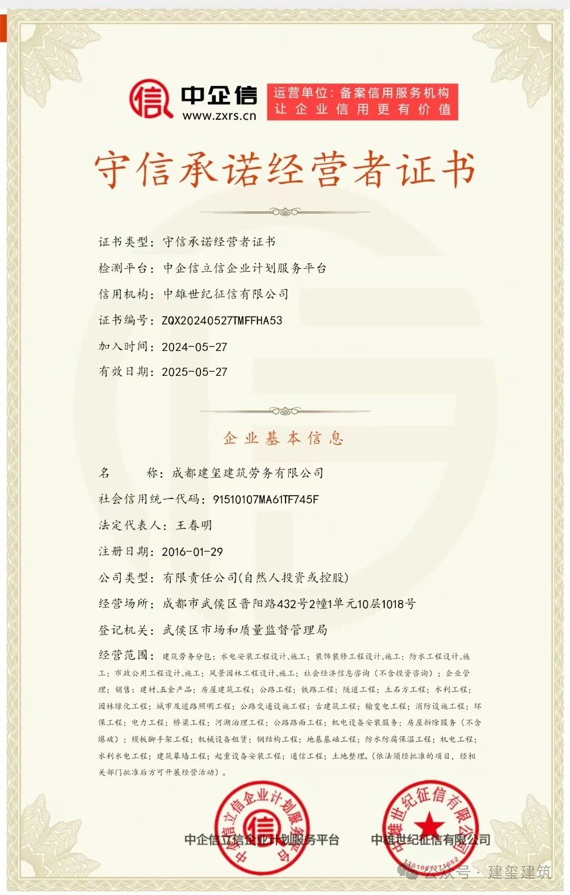 守信承諾經營者證書